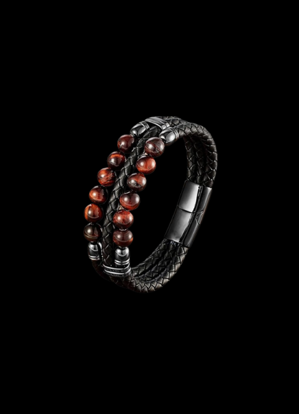 Legacy Men’s Braided Leather & Bead Bracelet – Stainless Steel Clasp