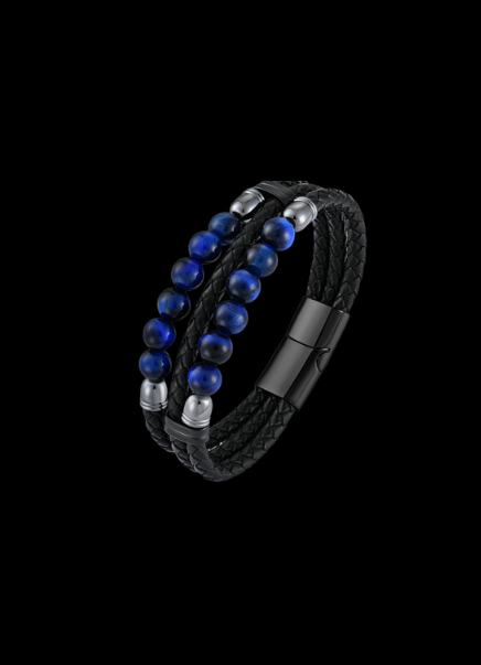 Legacy Men’s Braided Leather & Bead Bracelet – Stainless Steel Clasp