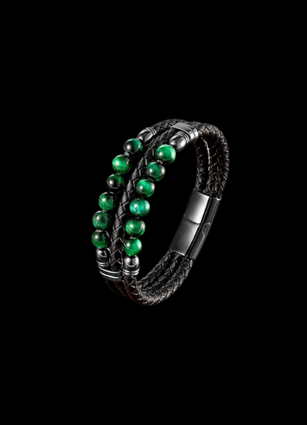 Legacy Men’s Braided Leather & Bead Bracelet – Stainless Steel Clasp